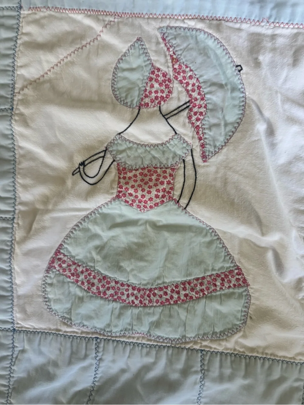 Umbrella Girl Vintage Quilt 88” X 77” Vintage